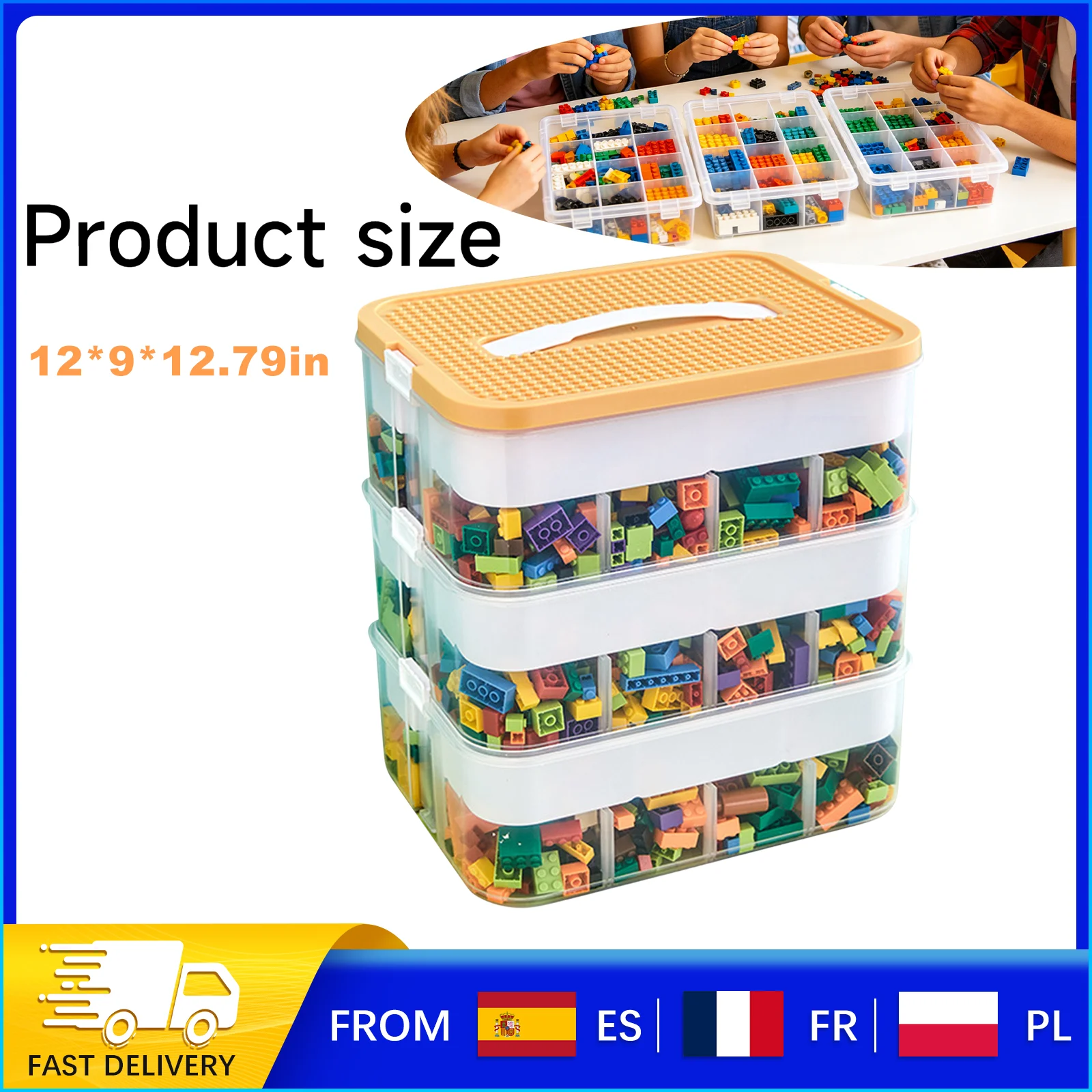 Boîte à jouets empilable transparente à 3 niveaux - Organisateur modulaire en ABS pour Lego/jouets d'enfants, résistant à l'humidité et à compartiments séparables