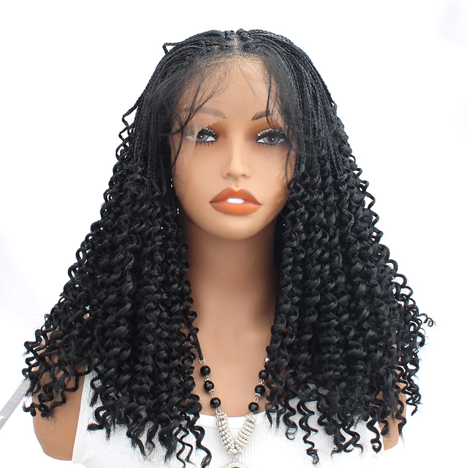 

Синтетические плетеные парики для чернокожих женщин Кудрявые парики Плетеный полный парик шнурка Средний без узлов Boho Box Braid Глубокий объемный боб для женщин