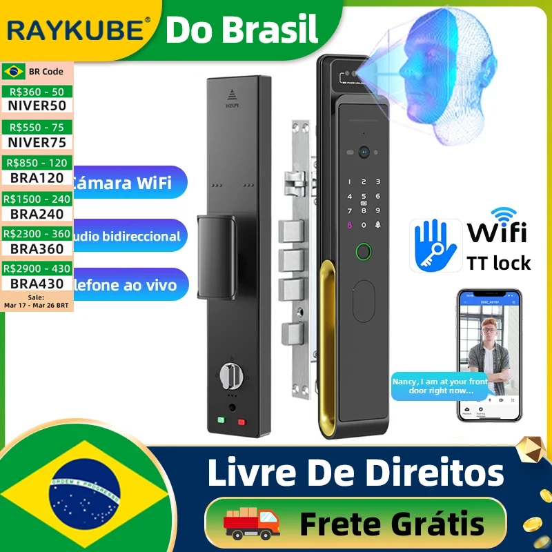 Do Brasil RAYKUBE TD1 TT Lock Wifi 3D Face Real-time Intercom Smart Fingerprint Lock Intelligent Password Electronic Key Unlock