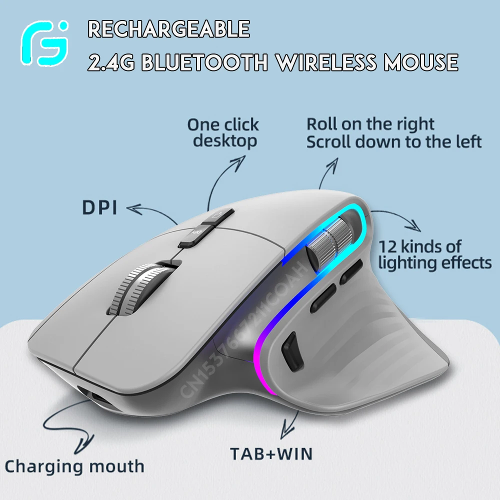 Rechargeable 2.4G Bluetooth wireless mouse office business 2.4G Wireless Ergonomic Mouse For PC Laptop