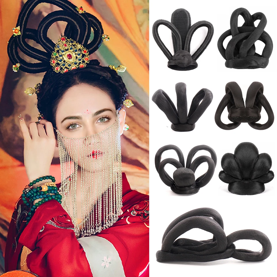 

HUAYA Synthetic Chinese Ancient Wig Hanfu Headdress Hair Bun Ancient Chinese Women Cosplay Wigs Accessories