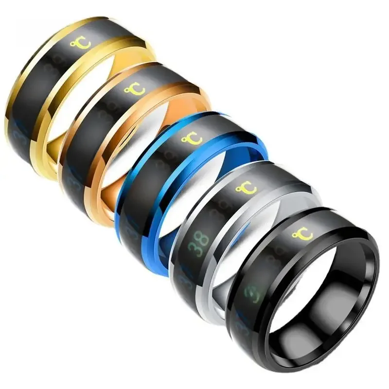 Anneau de température en titane et acier, sensation d'humeur et d'émotion, anneaux intelligents sensibles à la température pour femmes et hommes, bijoux étanches