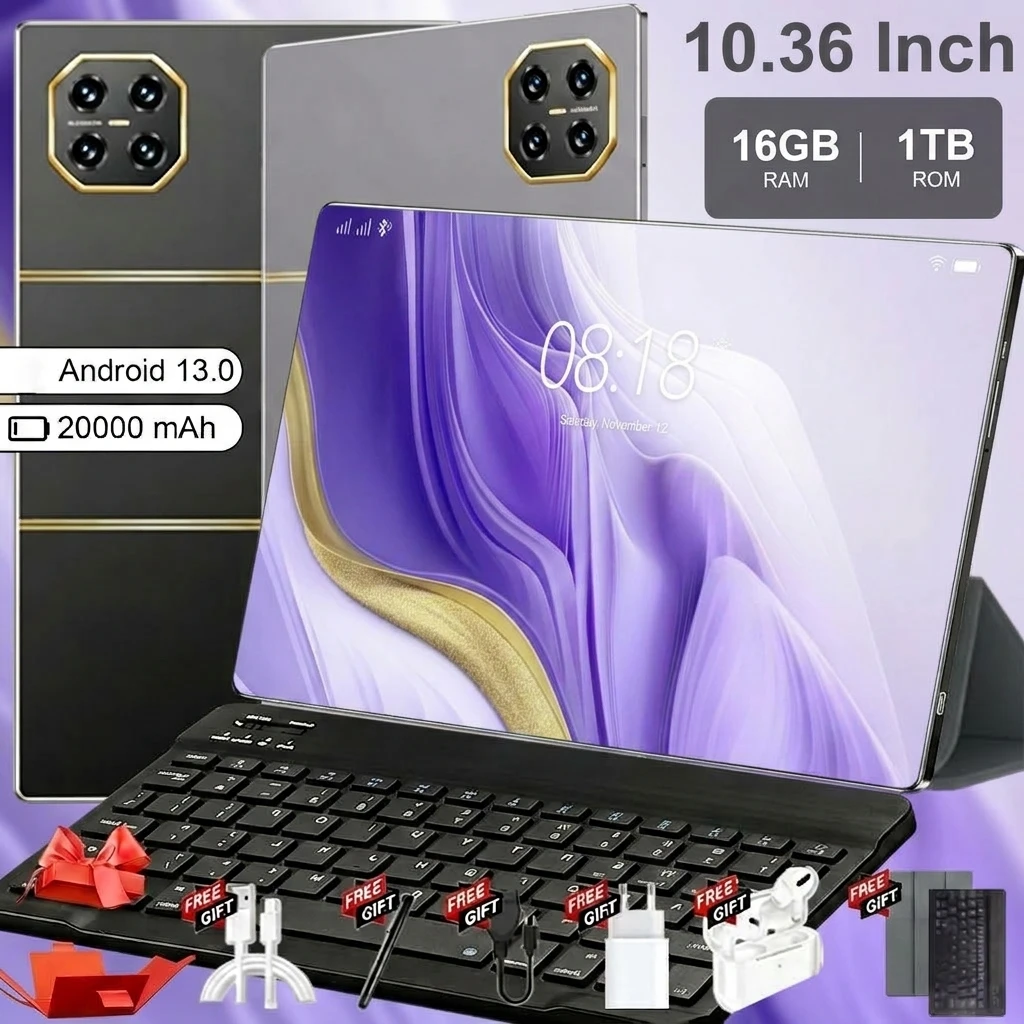 Nueva Tablet Android 2026, Pantalla de 10.36 Pulgadas, Batería de Gran Capacidad de 20000mAh, Memoria de 16GB+1TB, Procesador de 14