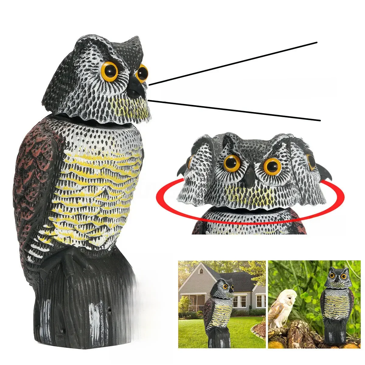 Répulsif d'oiseaux réaliste, leurre de hibou, épouvantail, épouvantail, oiseaux, hibou, propagateur, Protection, répulsif, lutte antiparasitaire, jardin