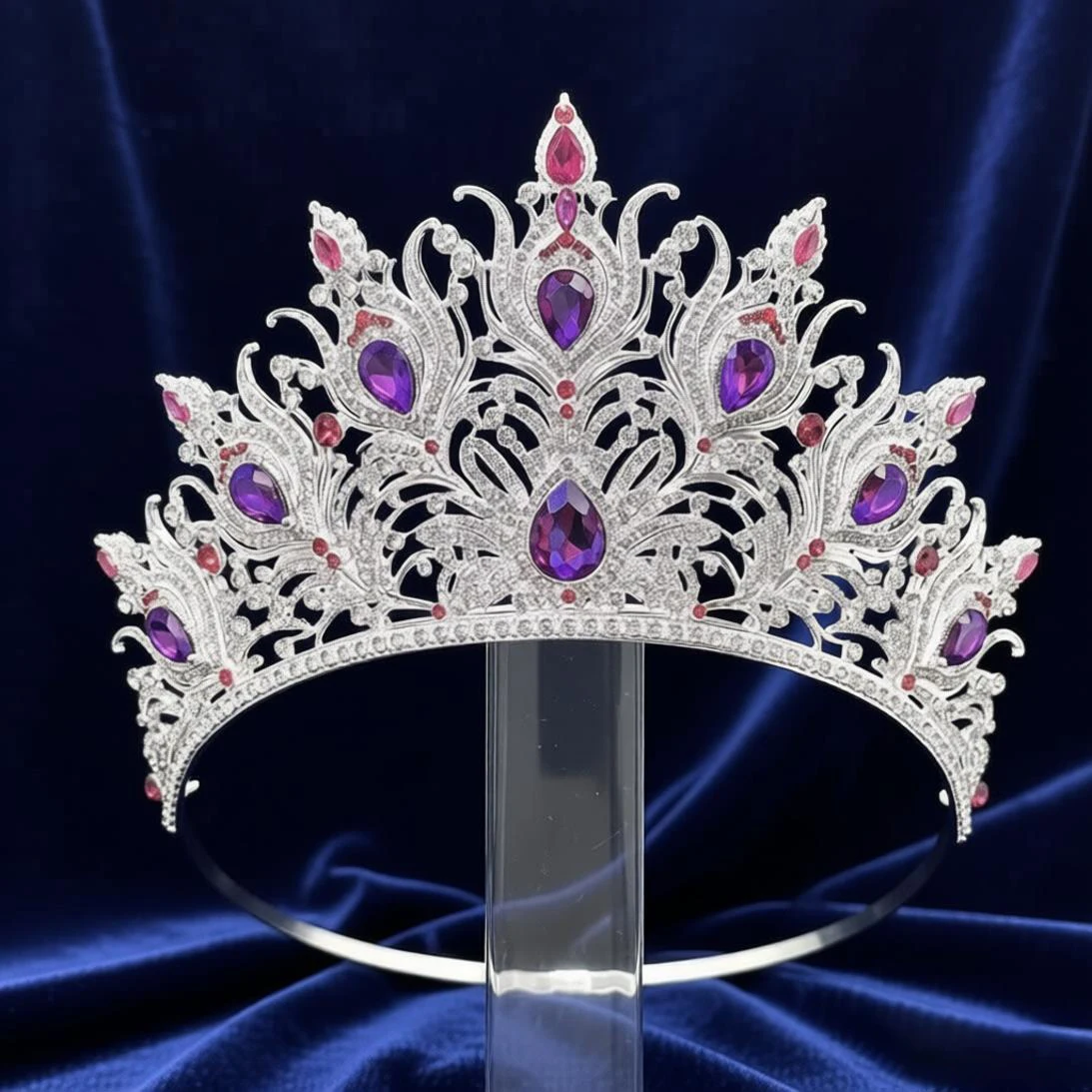 Luxurious Peacock Hair Crown with Blue And Green Colored Rhinestones Bride's Headwear Grand Queen Birthday Party Accessory