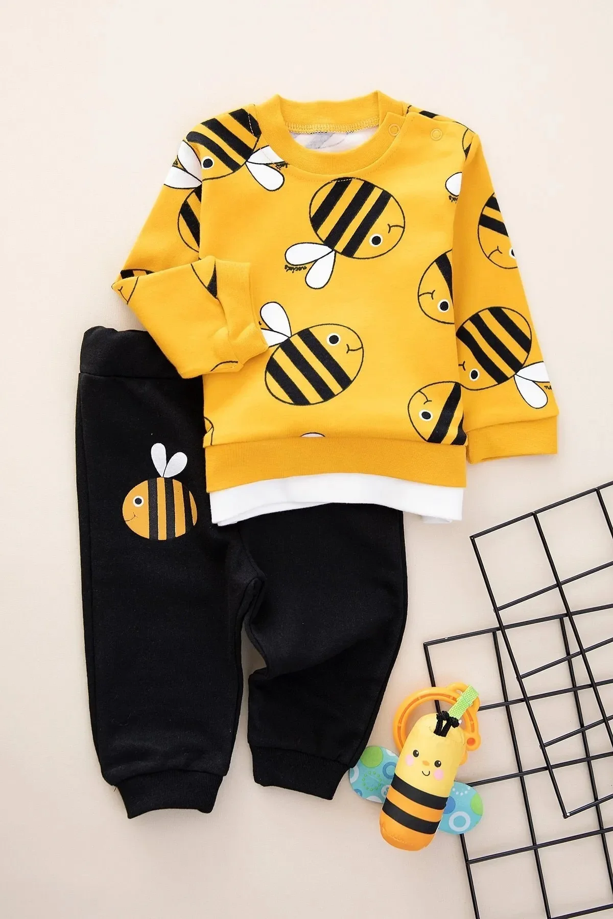 

Bee Printed 2 Piece Unisex Baby Set Baby 100% Cotton Set Baby Mom Boy Girl Boy Outfit Unisex New Model Good Quality