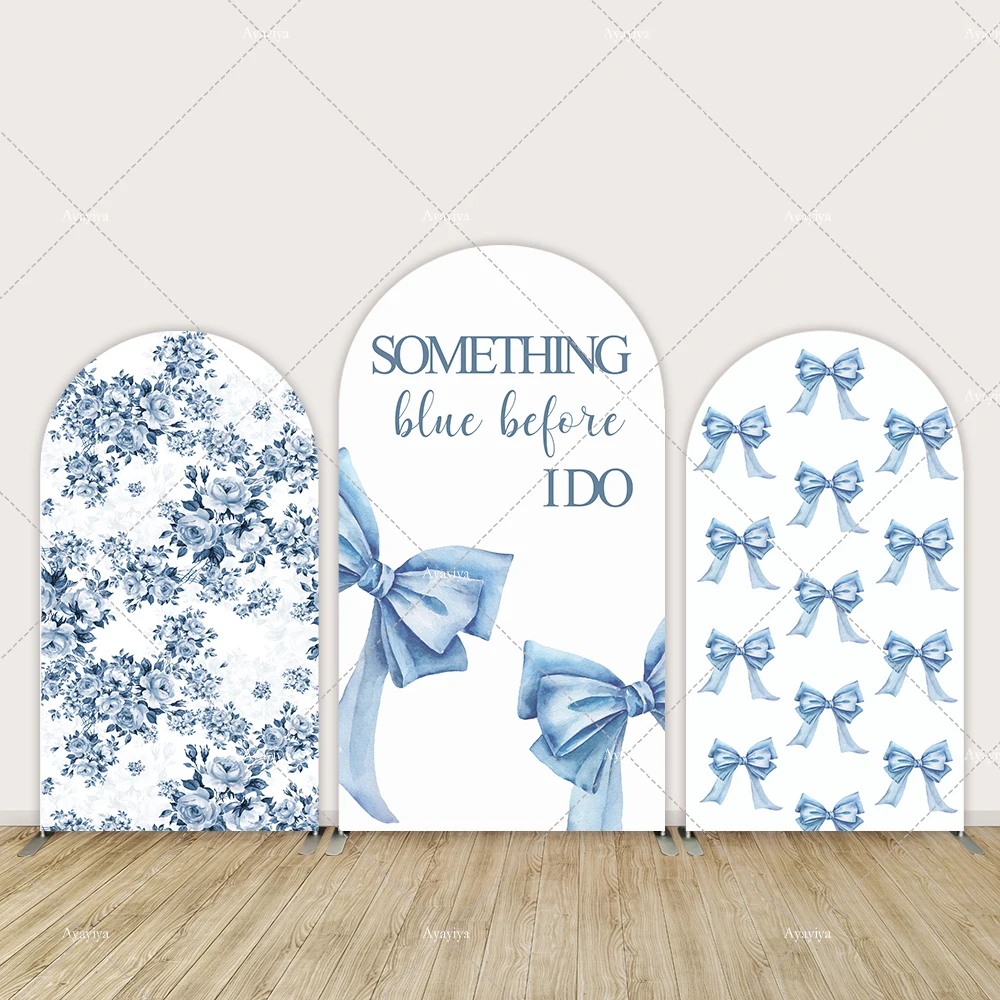

Blue Bows Florals Arch Photo Backdrop, Birthday Party Baby Shower Cover, Chiara Arch Wall Background, Flower Toile Bows Backdrop