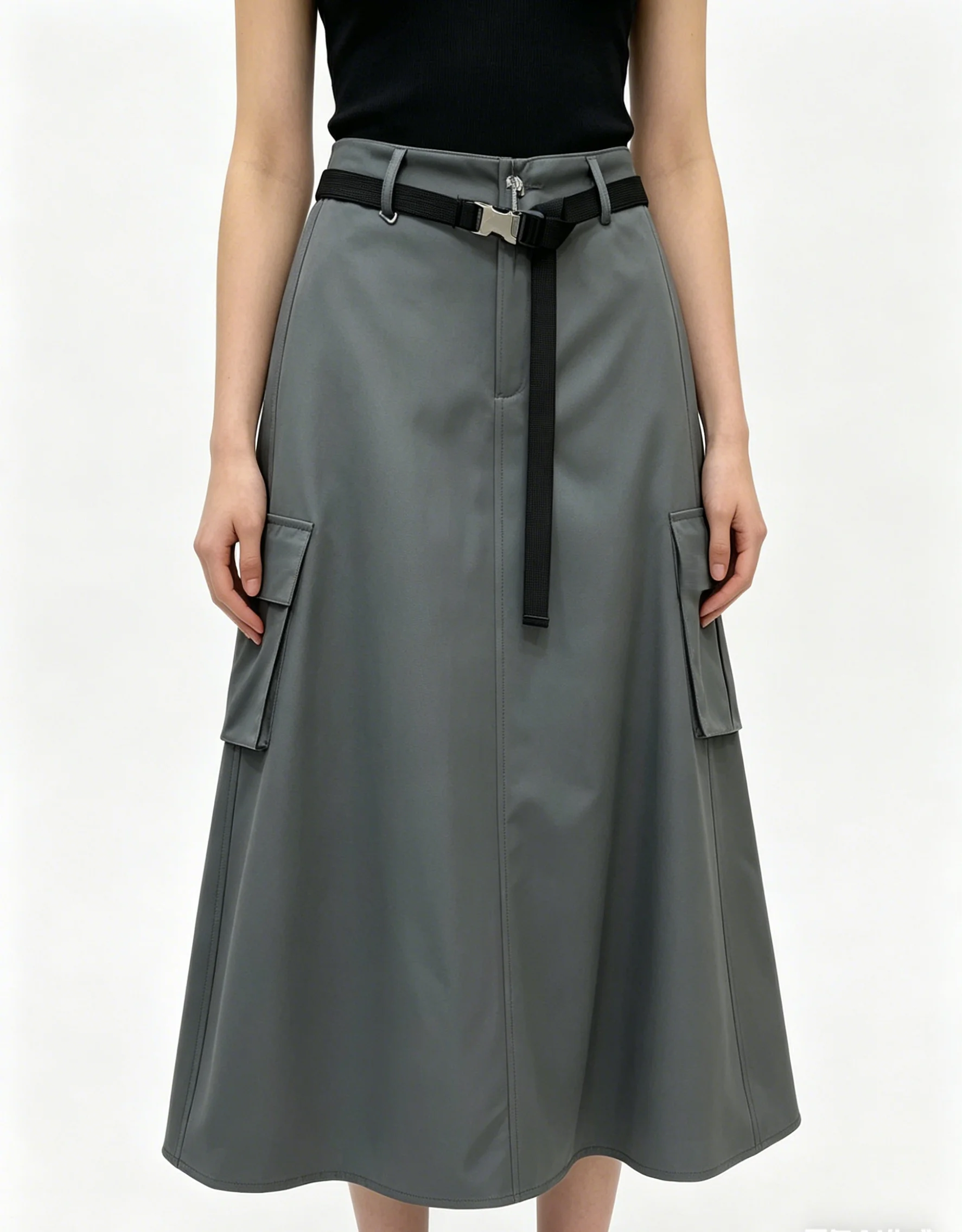 

26SS Spring/Summer Women's Style Zippered Front High-Waisted Slimming Wide-Length Skirt with Belt LH042