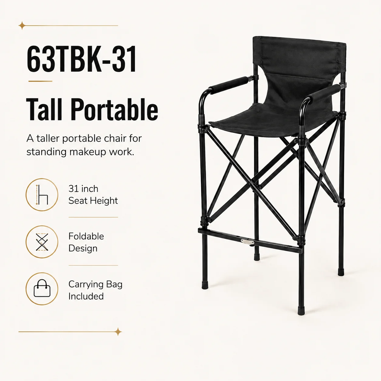 Simple Lightweight 31 Inch Salon Tall Aluminium Folding Director Chair Makeup Chairs