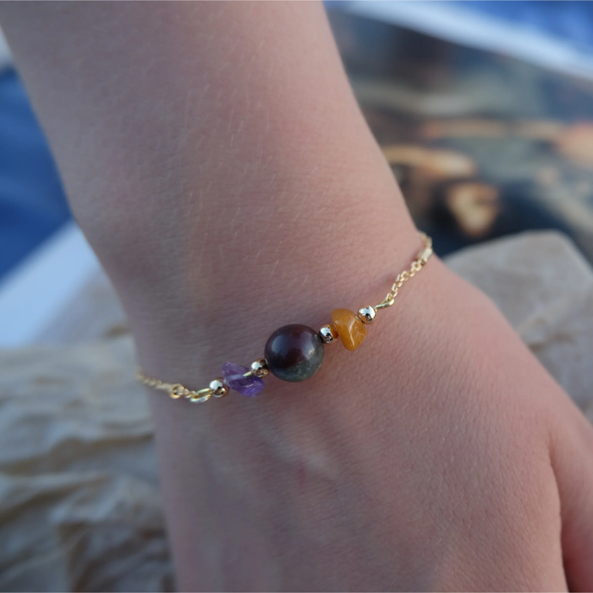 LightCrop Design Aries Adjustable Natural Stone Gold Bracelet fashion women gemstone zodiac bracelet