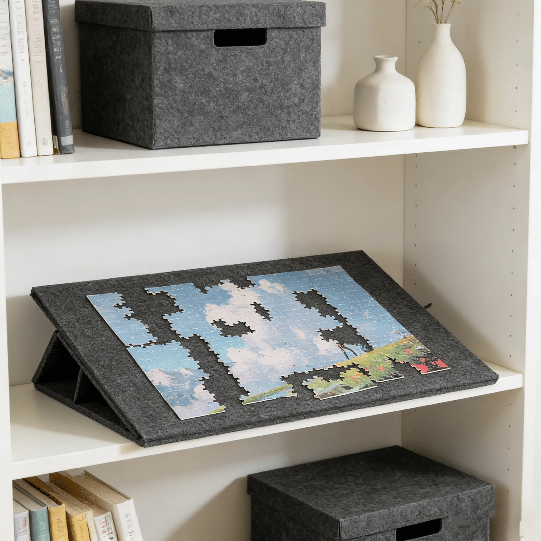 Draagbare puzzeltafel van vilt met 6 laden, 2-in-1 standaard, capaciteit voor 1000 stukjes puzzel, lichtgewicht & makkelijk op te bergen