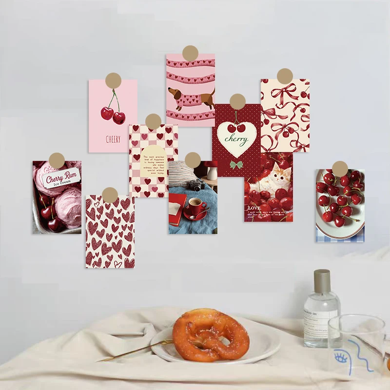 10pcs Red Cherry Girl Ins Wall Art Painting Abstract Posters And Wall Stickers Hotel Bar Wall Pictures For Living Room Decor