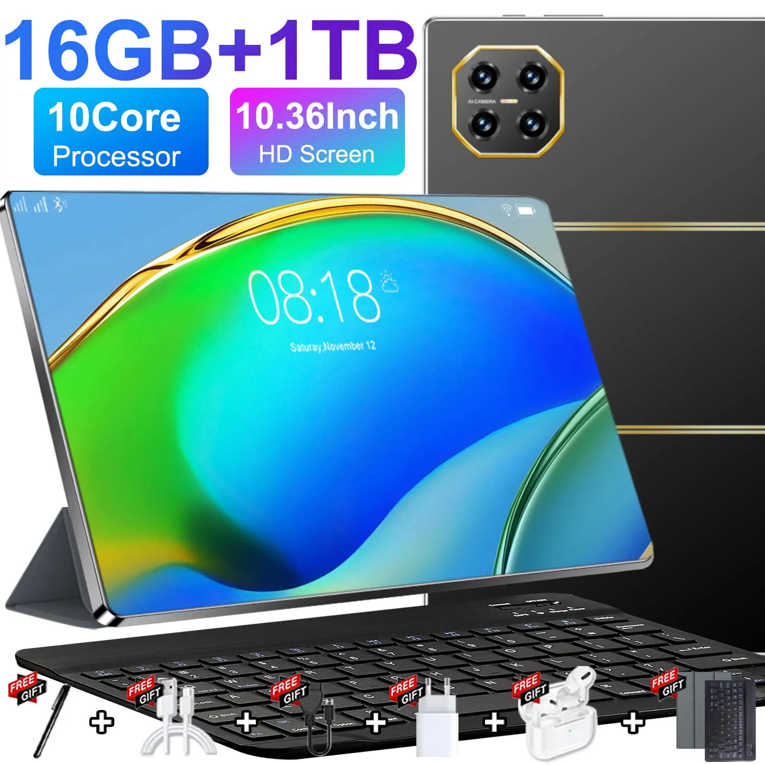 Nueva Tablet Android 13 de 10 Núcleos 2026, 16 GB de RAM, 1 TB de ROM, Batería de Gran Capacidad de 20000 mAh, Cámara de 16 MP + 32 MP