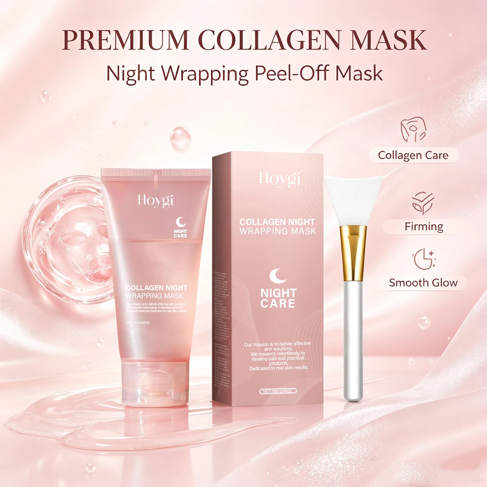 Collagen Overnight Wrapping Mask Wake up to Plumper Firmer Shrink Pores Refreshing Brightening Glowy Skin Elasticity Hydration Care Peel off Face Mask