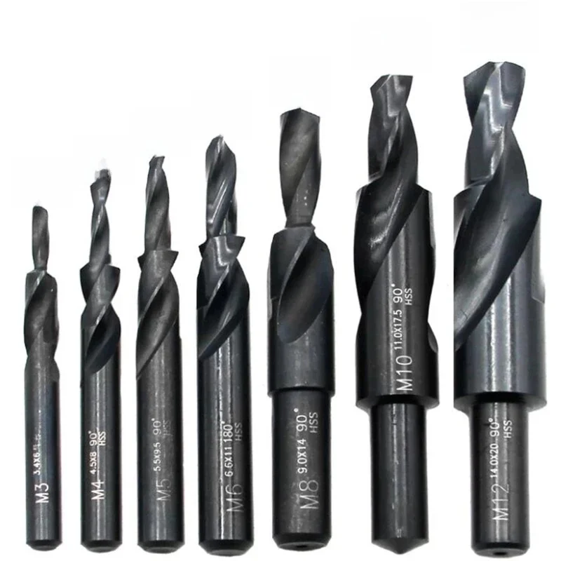 M3-M12 90/180 degrés HSS6542 nitrure deux étapes foret torsion étape chanfrein scie cloche pour acier fer cuivre aluminium