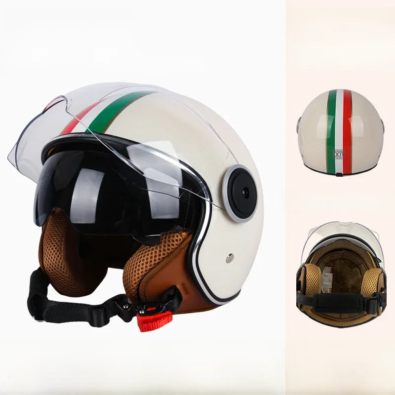 DOT gecertificeerde vintage open helm motorfiets open helm retro 3/4 helm cruise casco casque moto heren dames - afbeelding 2