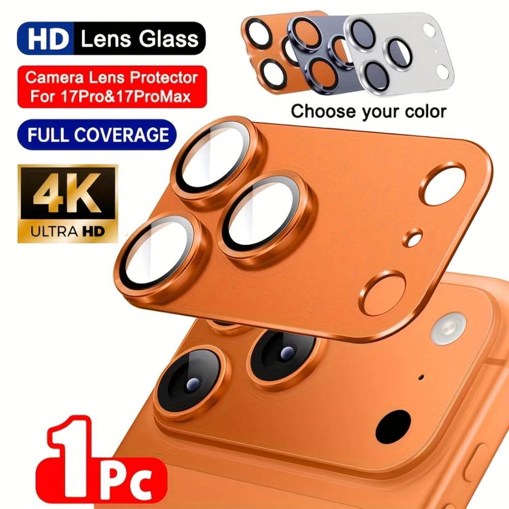 1Pcs Metal Tempered Glass Lens Protector Full Cover Orange Back Camera Protective Film HD for iPhone 17 ProMax 17Pro Camera Lens