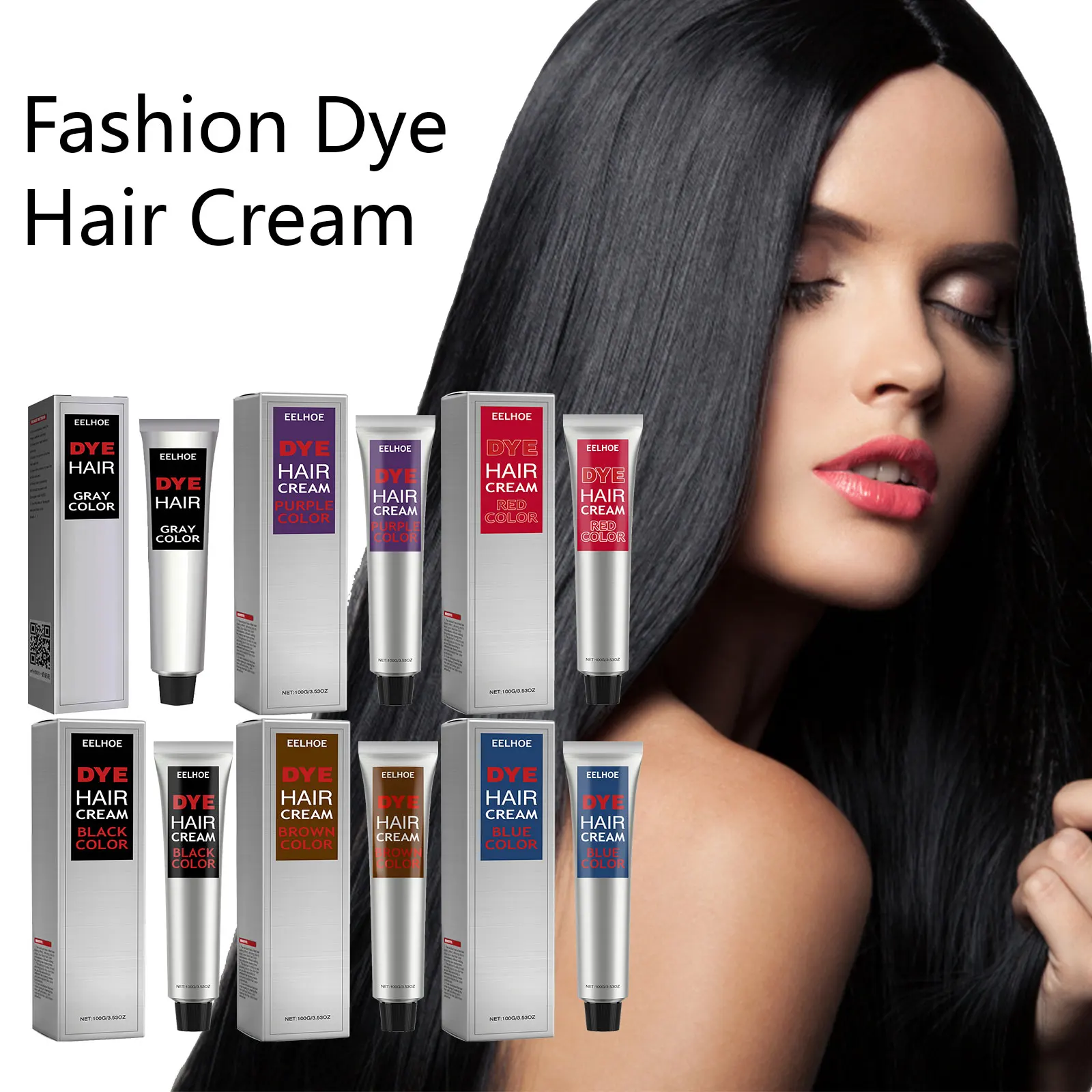 Eelhoe Hair Dye Cream Semi-Permanent Purple Blue Silver Gray Brown Red Black Modeling Hurtless Instant Fashion Dye Cream 100g