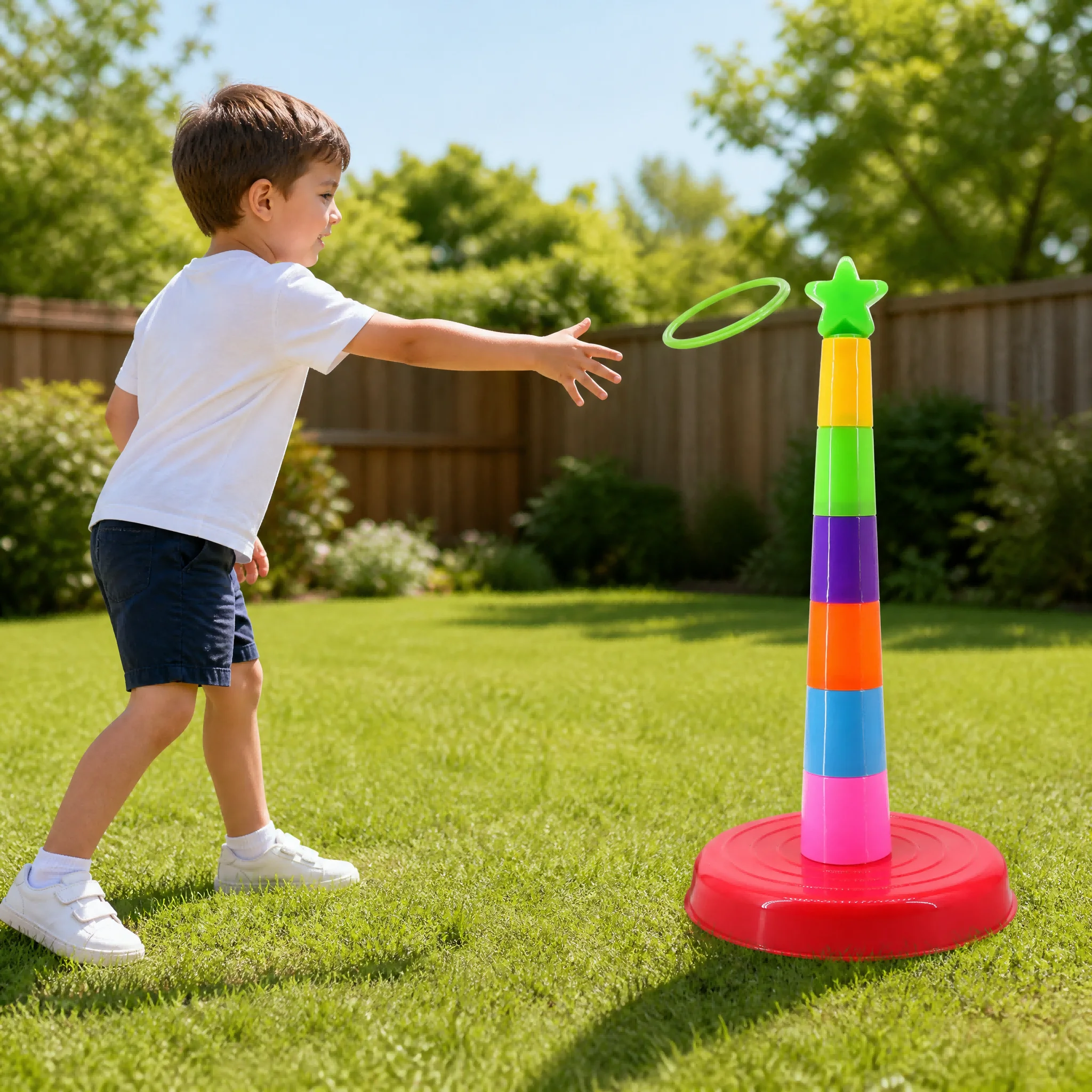Gioco di lancio di anelli con bicchieri impilabili per bambini, torre educativa per interni ed esterni, idea regalo