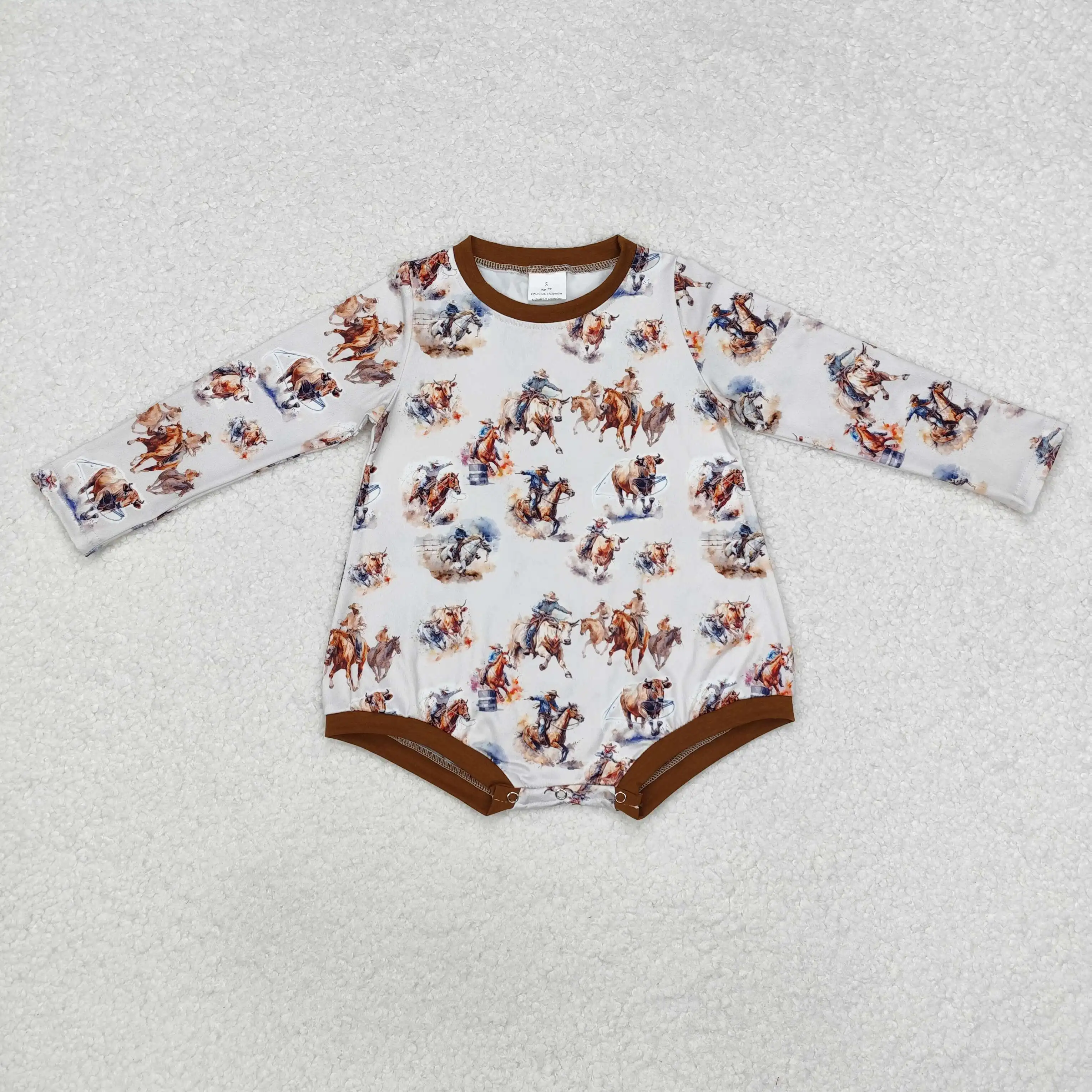 2024 baby onesie baby boy cowboy print long-sleeved onesie baby boy winter romper