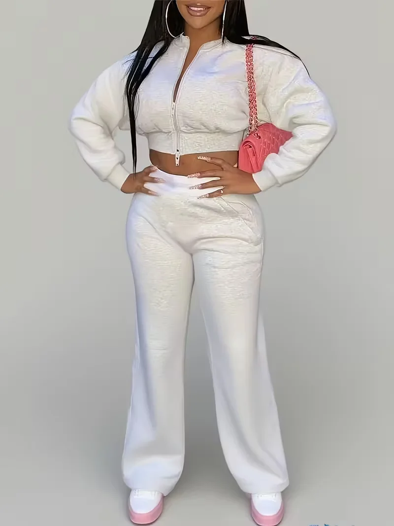 Women's two-piece sportswear set, two-piece zip-up sweatshirt and pants set for autumn and winter