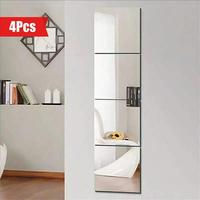 4pcs Self-Adhesive Acrylic Mirror Wall Stickers - Flexible, Non-Glass Decorative Tiles for Home & Wedding Decor