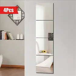 4pcs Self-Adhesive Acrylic Mirror Wall Stickers - Flexible, Non-Glass Decorative Tiles for Home & Wedding Decor