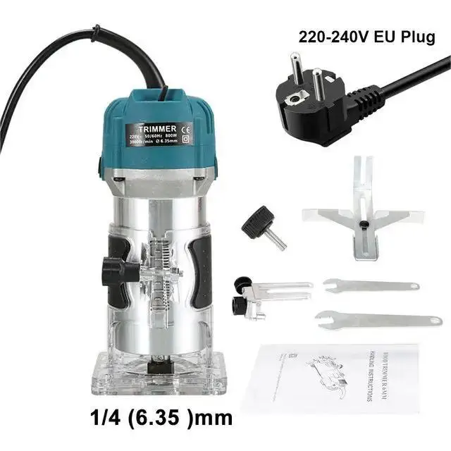 800W Composiet Paneeltrimmer 30000 RPM Houtbewerking Elektrische Trimmer 1/4” Chuck Diameter Houtsnijwerk Frezen Snijden Elektrisch gereedschap