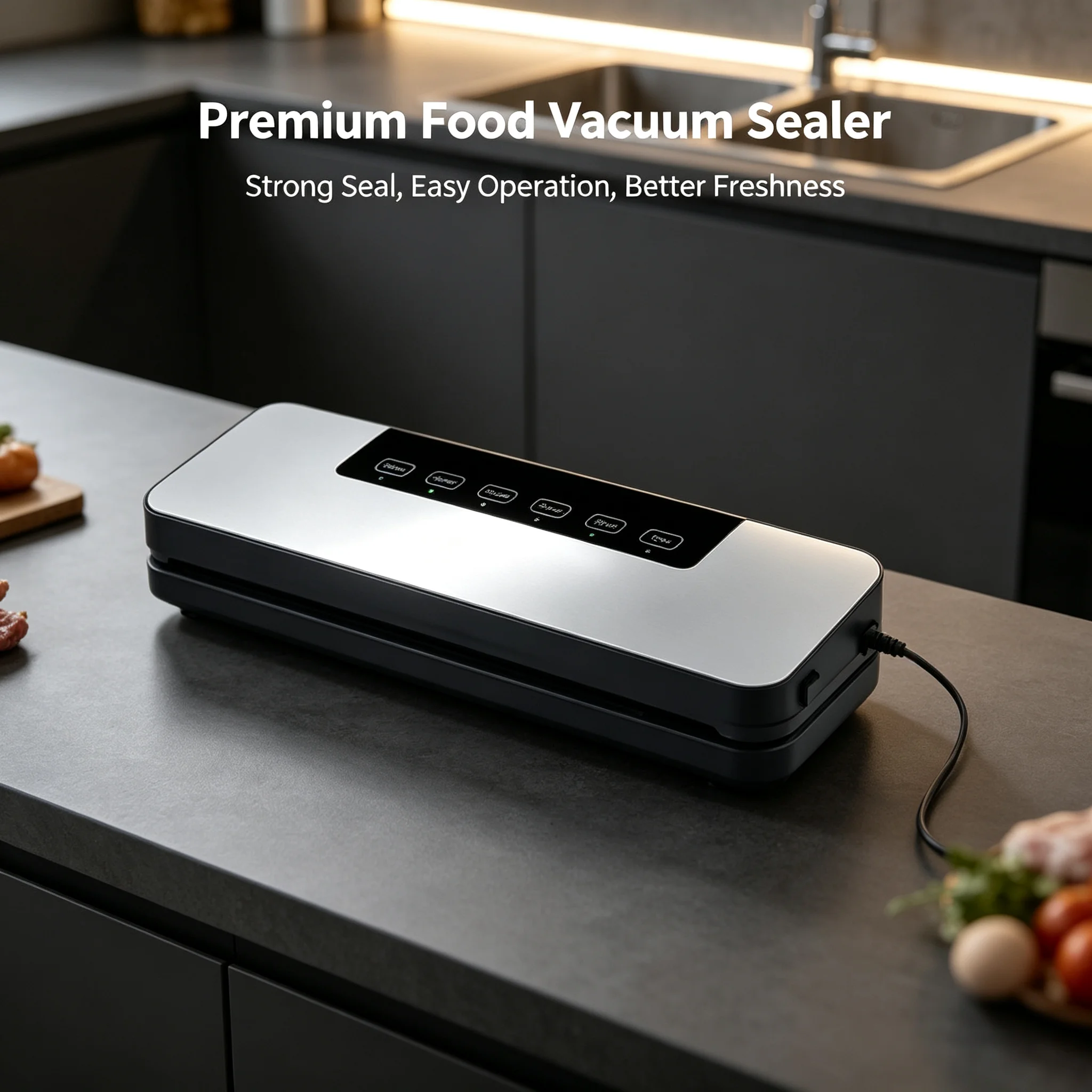 Household Vacuum Sealer, Built-in Sliding Cutter, One-Touch Electric Vacuum Packaging Machine for Kitchen Food Storage
