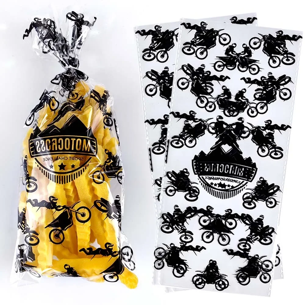 AliExpress 10-100pcs Dirt Bike Party Treat Bag Motorcycle Cellophane Bag Checkered Racing Plastic Gift Goodie