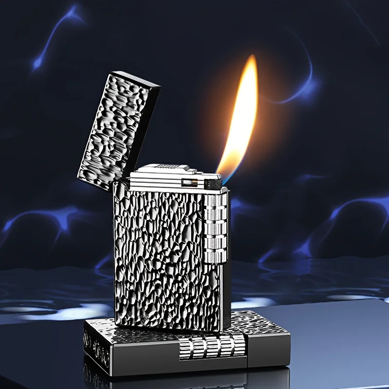 Meteorite Crater Kerosene Lighter - Windproof Metal Texture Lighter with Side Firing Open Flame, Loud Sound Grinding Wheel, Vintage Retro Lighter Gift for Men