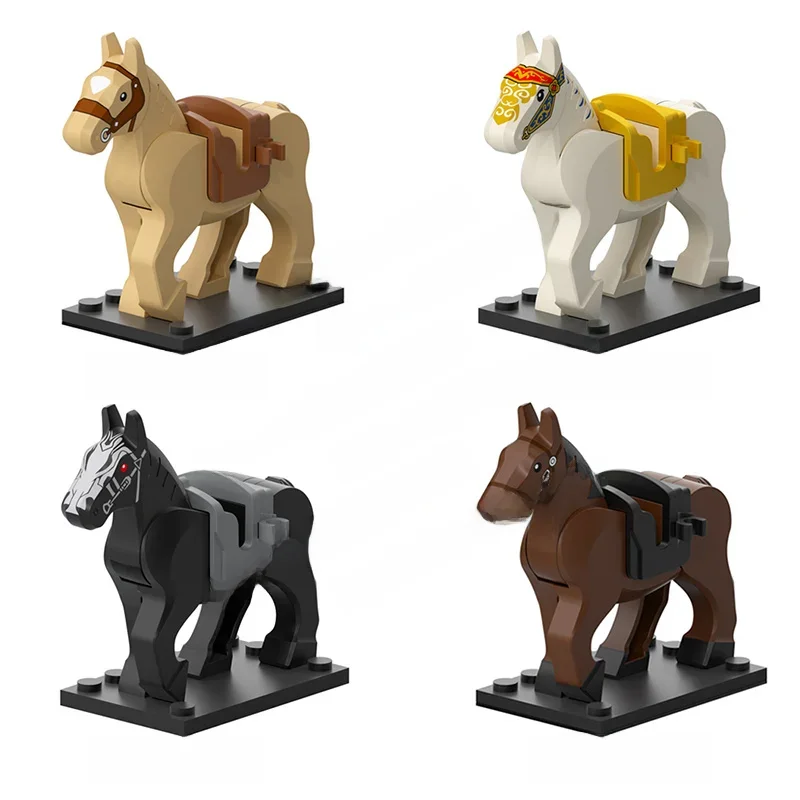 Cheval de guerre militaire médiéval adapté aux figurines d'action anciennes, blocs de construction, accessoires, jouet pour enfants, cadeau XP1007-XP1010