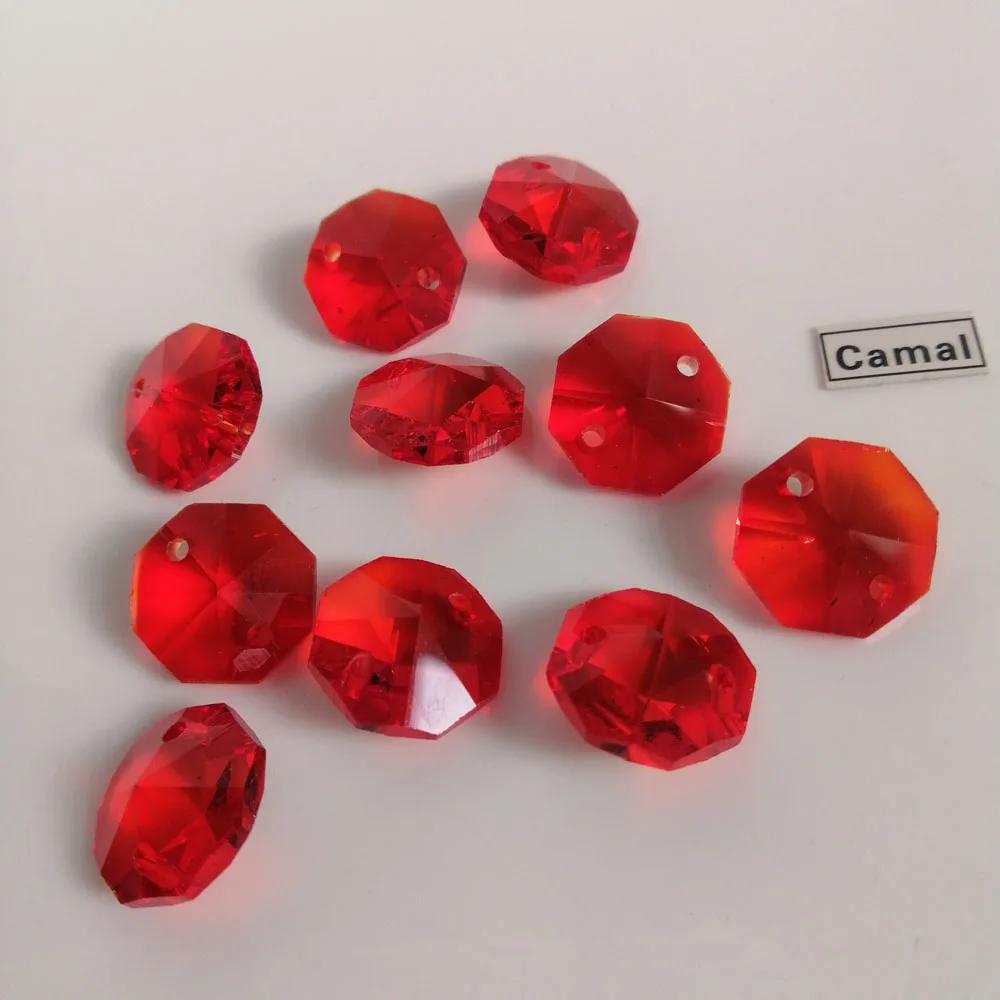 

Camal 20pcs Red 14mm Crystal Octagonal Loose Bead 1Hole/2Holes Prisms Chandelier Lighting Lamp Part Curtains Wedding Home Decor