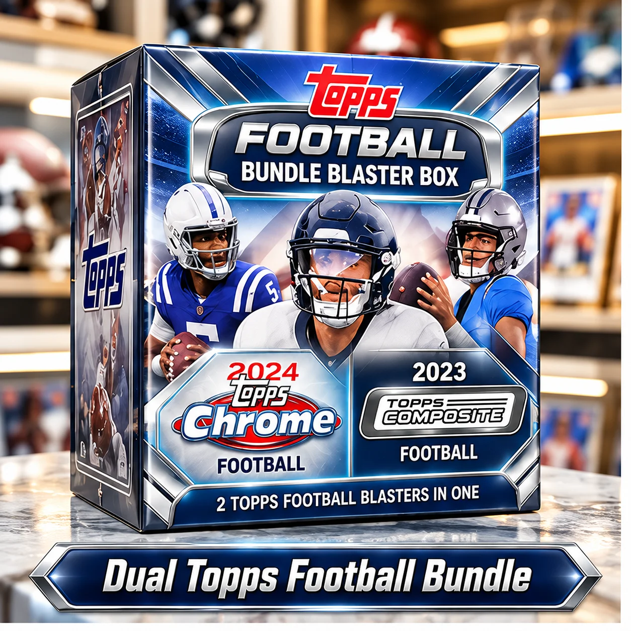 2024 Topps Chrome Football Blaster Box With 2023 Topps Composite Football Blaster Box, 68 Total Cards, Look for 7 Refractors And Parallels Plus 6 Inserts on Average