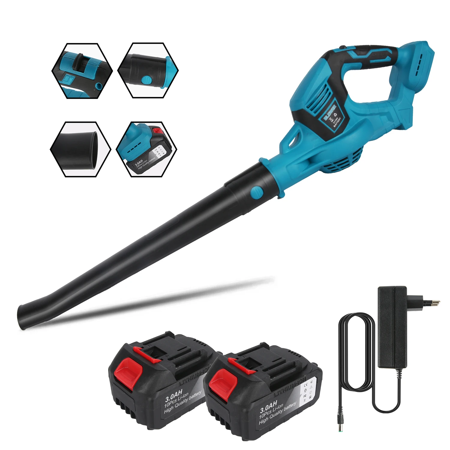 Soplador de aire inalámbrico de 2000W, soplador de hojas de alta velocidad de 18000RPM, herramienta de limpieza de polvo y nieve para Pin de batería Makita de 18V