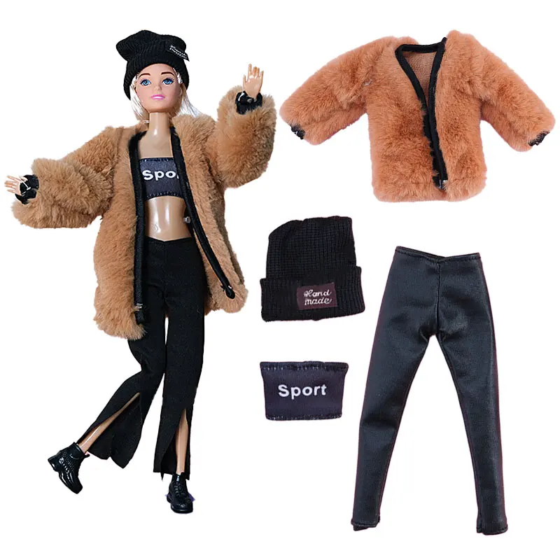 1 Set vestiti per bambole per Barbie peluche cappotto giacca vestito cappelli maglione orecchini collana per 30cm Barbie bambola accessori