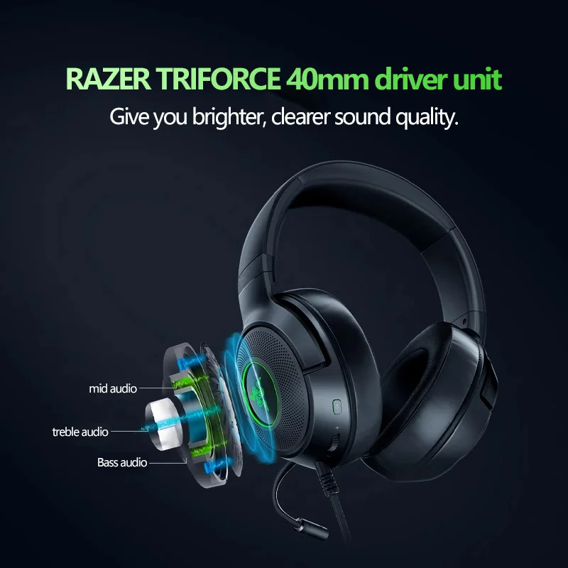 سماعة رأس سلكية للألعاب USB مثبتة على الرأس من Razer Kraken V3 X بدون زمن صوت محيطي 7.1 #4
