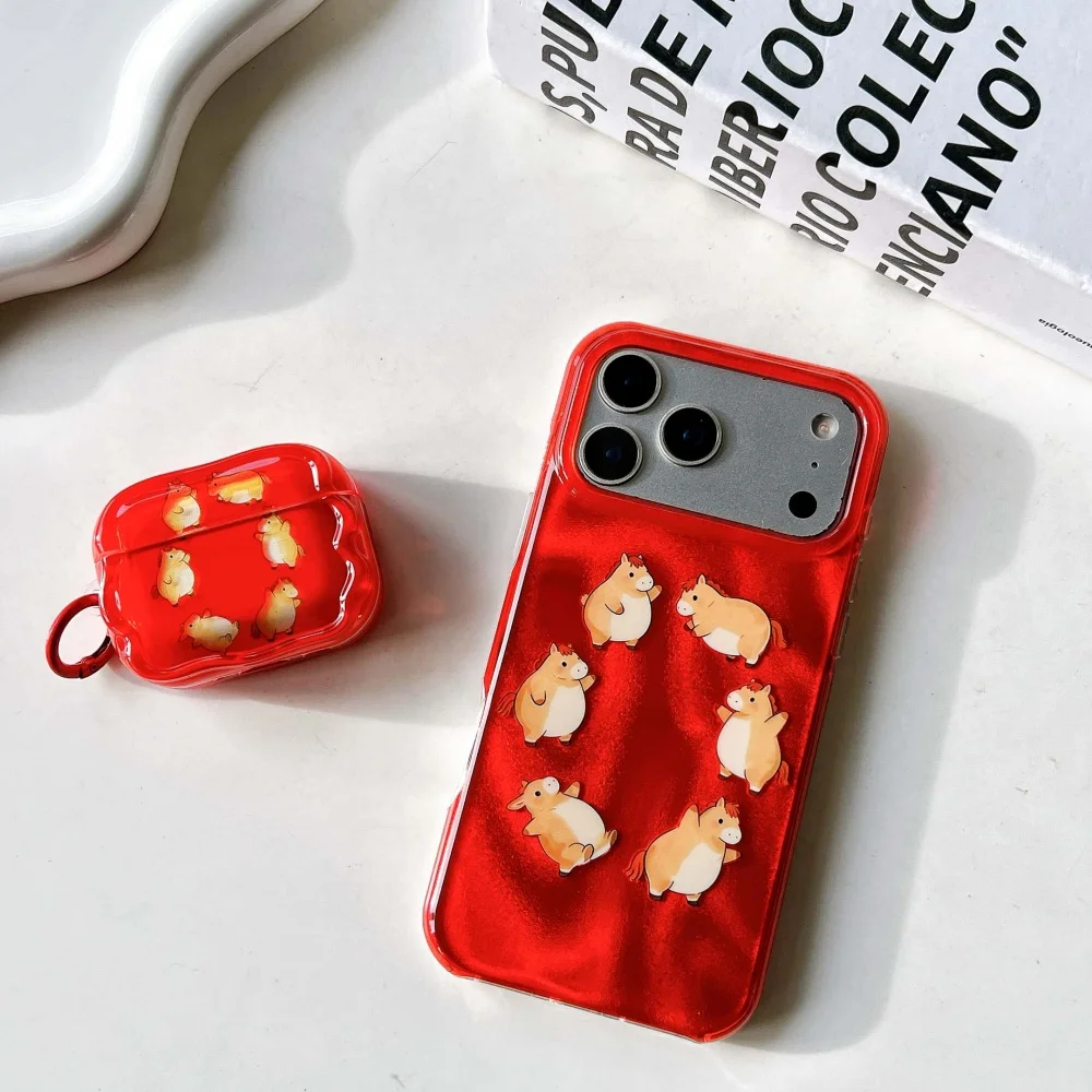 

Cute and creative red background cartoon fat horse phone case,suitable for iPhone14/15/16/17ProMax,new anti-fall protective case