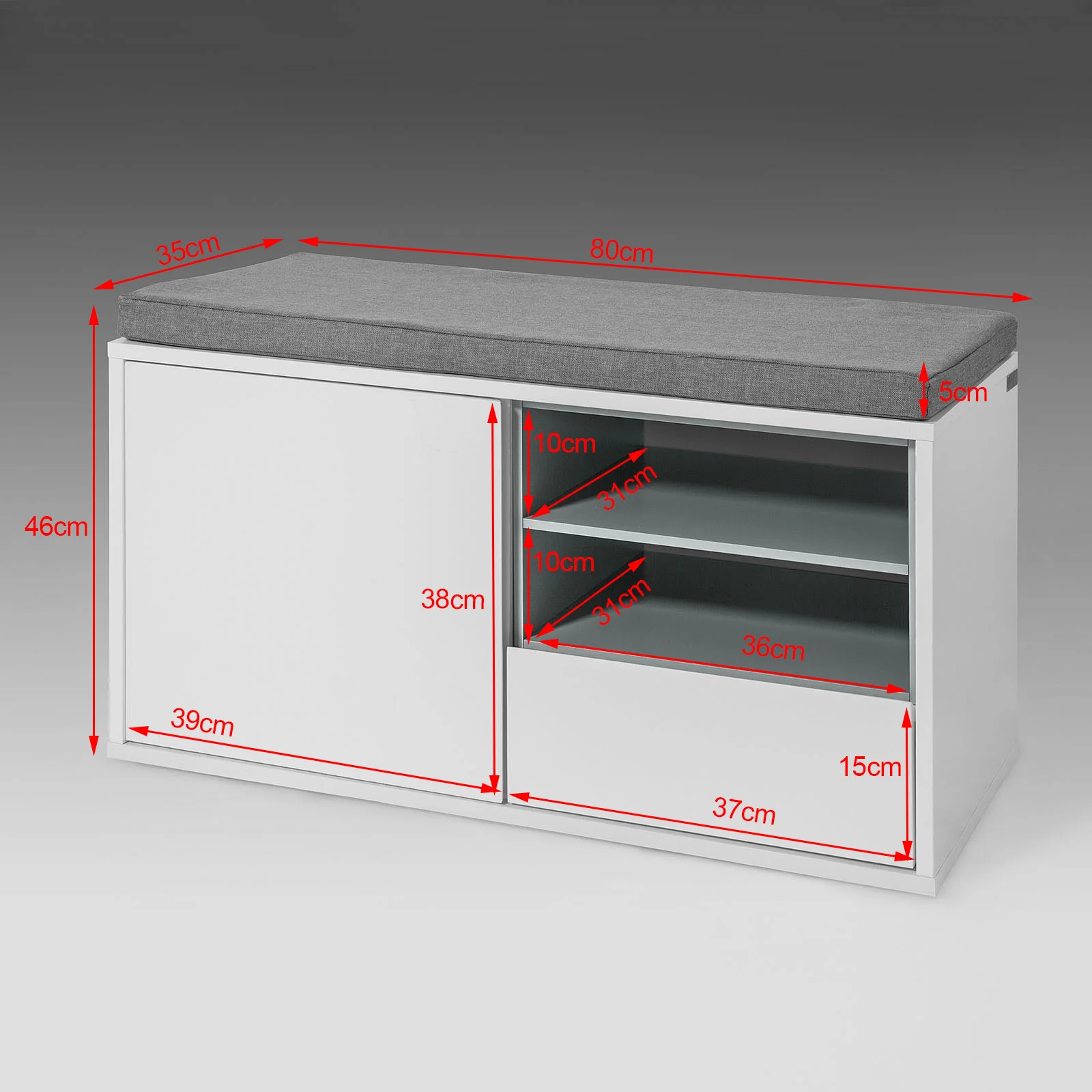 SoBuy FSR37-W Sitzbank mit Sitzkissen Bettbank Schuhschrank Garderobenbank weiß BHT ca: 80x46x35cm – Detail 1