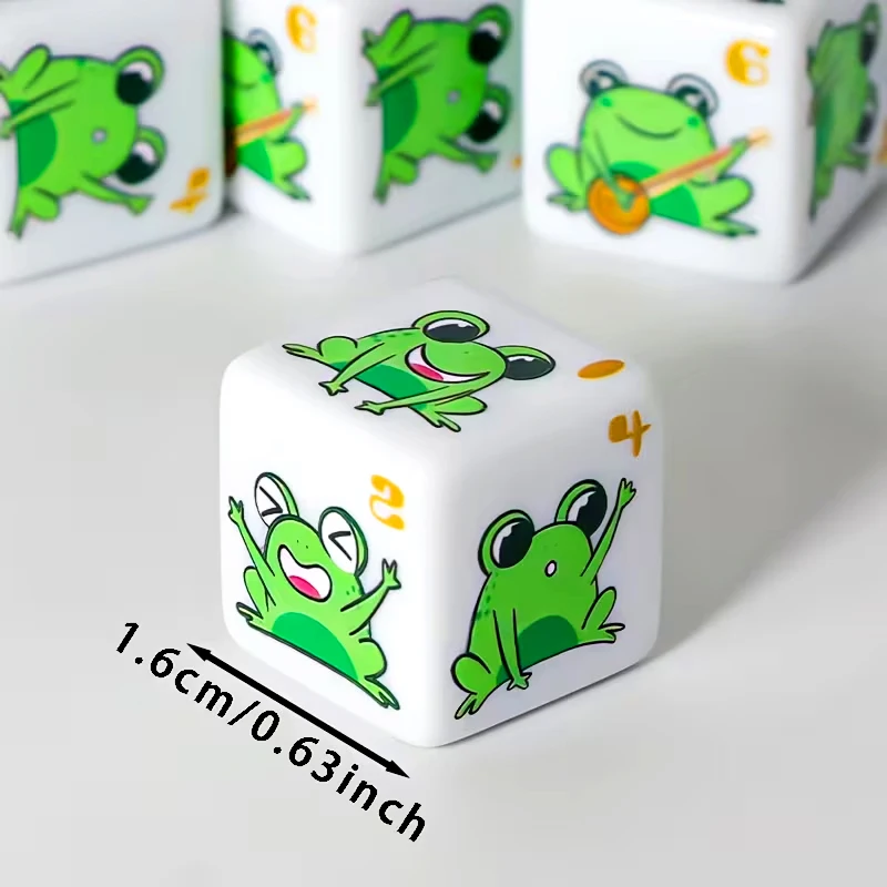 6Pcs Set  Frog Pattern Acrylic Dice Set – Fun D6 Six-Sided Game Dice, Suitable for Board Games, Tabletop Role-Playin