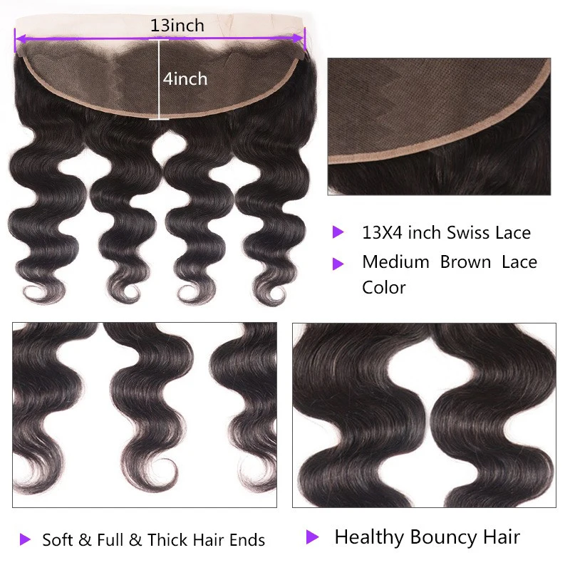 Extensiones de cabello humano ondulado, mechones de pelo Remy brasileño con malla Frontal transparente de 13x4 HD, 100% Natural, 3 y 4