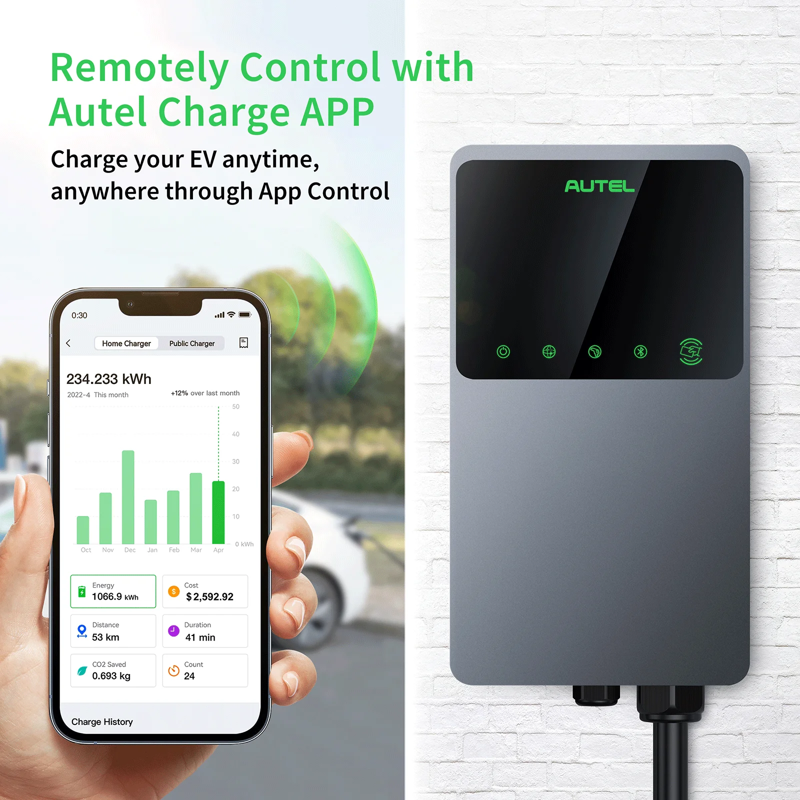 Autel – chargeur de Type 1 EV 50A, WIFI, Bluetooth, EVSE, niveau 2, boîte murale, maison, Station de charge intelligente, câble de 25 pieds, intérieur/extérieur