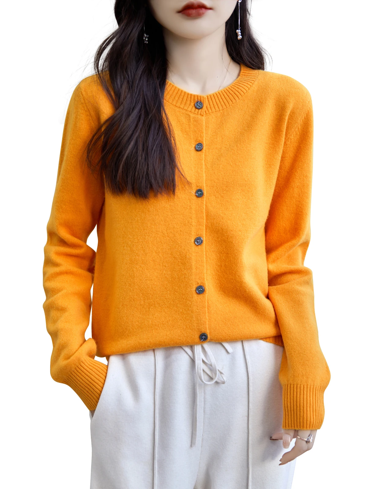 Women's Cardigan Sweaters 100% Merino Wool Crewneck Cardigans Sweater 2023 Fall Winter Casual Warm Soft Long Sleeve Knit Jumpers