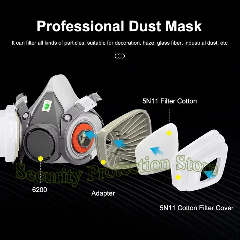 6200 Gas Mask Half-face Dust Shield 5N11 Particle Filters Safety Respirator Mask Industrial Labor Paint Spray