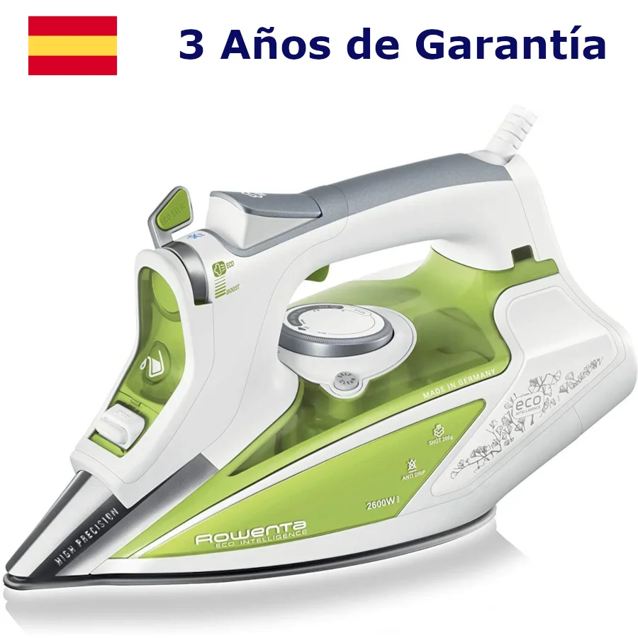 Stream Iron Rowenta DW9210, 2600 W, 0.32 L tank, stainless steel outsole, 45 g/min continuous steam and maximum steam pressure of 200 g/min, efficient, solid and color: green/white