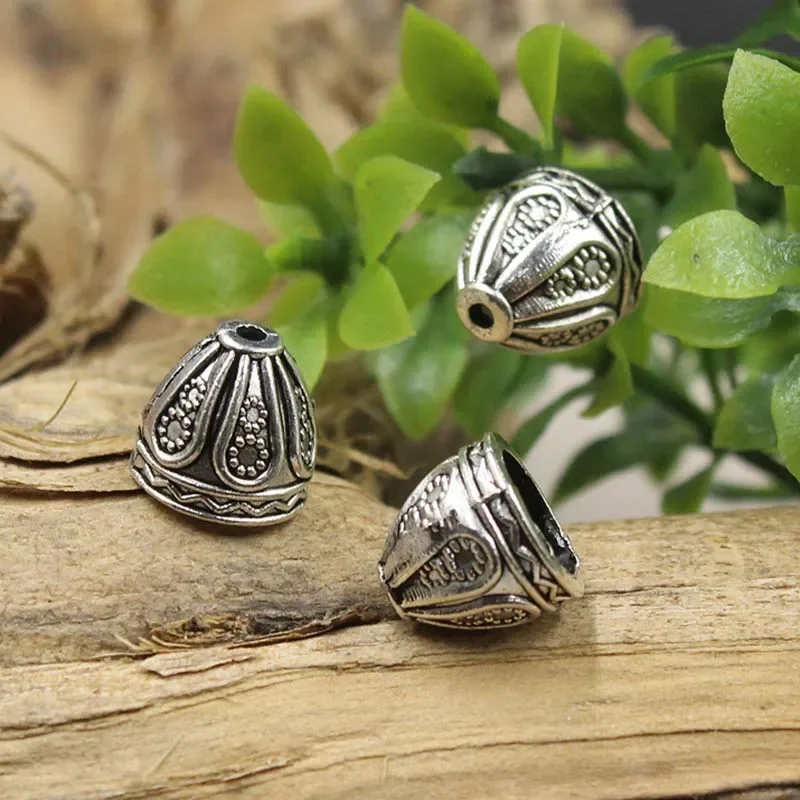 30 sztuk/partia Craft grawerowane koraliki ze stopu czapki gniazdo 9x8.5mm tybetański stop srebra Tassel zaślepki kolczyki diy wisiorek biżuteria — zdjęcie 2