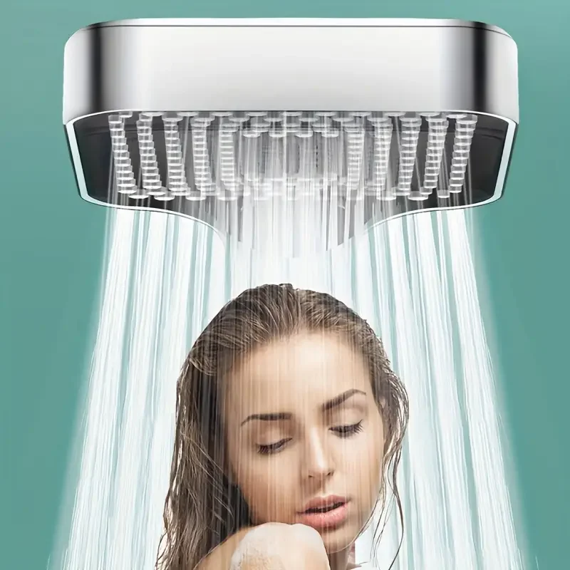 Square Button Adjustable Shower Head Silver Booster Shower Head Thickened Water Outlet Shower Head Set