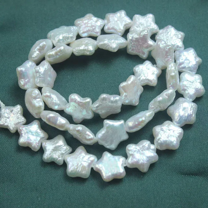 16 inches 11-12mm Natural White Flat Star Baroque Coin Pearls Loose Strand