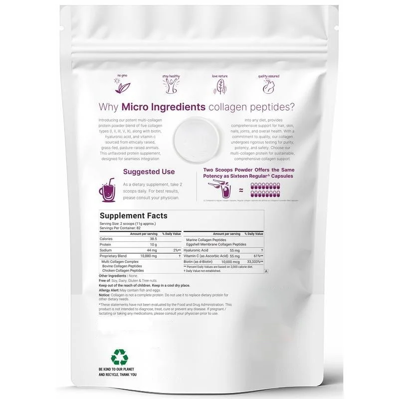 Multi-Collagen Powder, Fragrance-Free, Easily Soluble, Non-Genetically Modified, Provides Rich Protein to Support Daily Health Needs