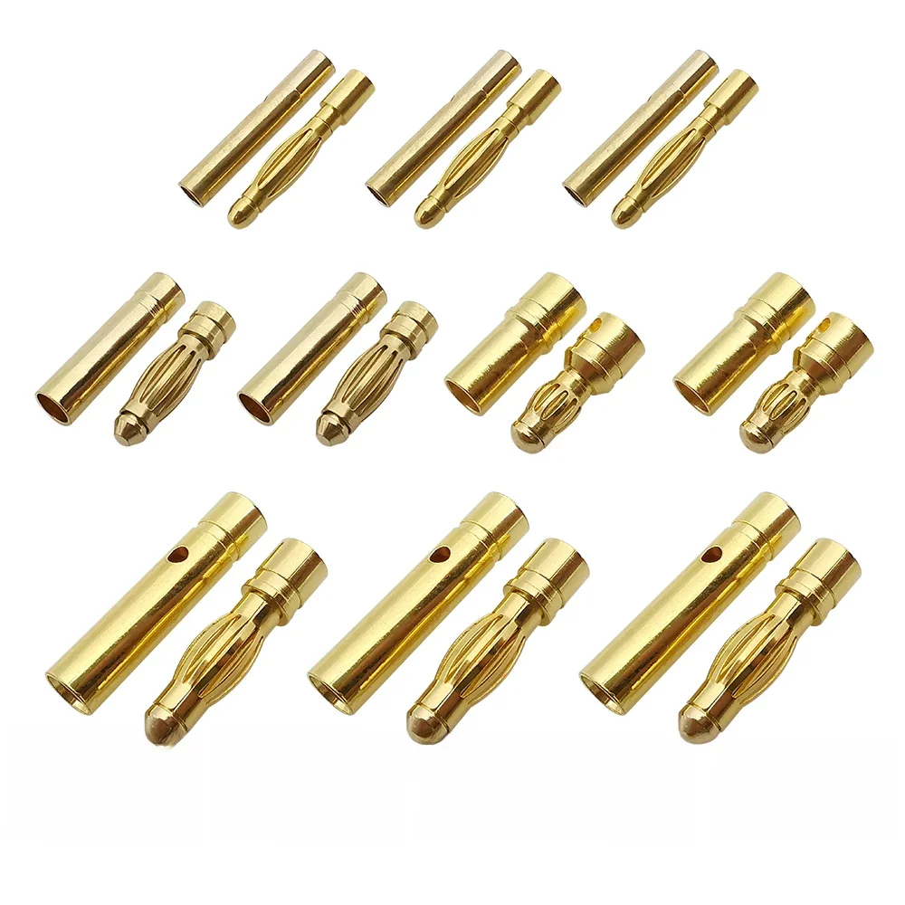 2mm 3mm 3.5mm 4mm Bullet Banana Plug Pozłacane złącze bananowe męskie żeńskie Zestawy wtyczek akumulatorowych do części akumulatorowych RC DIY — zdjęcie 2